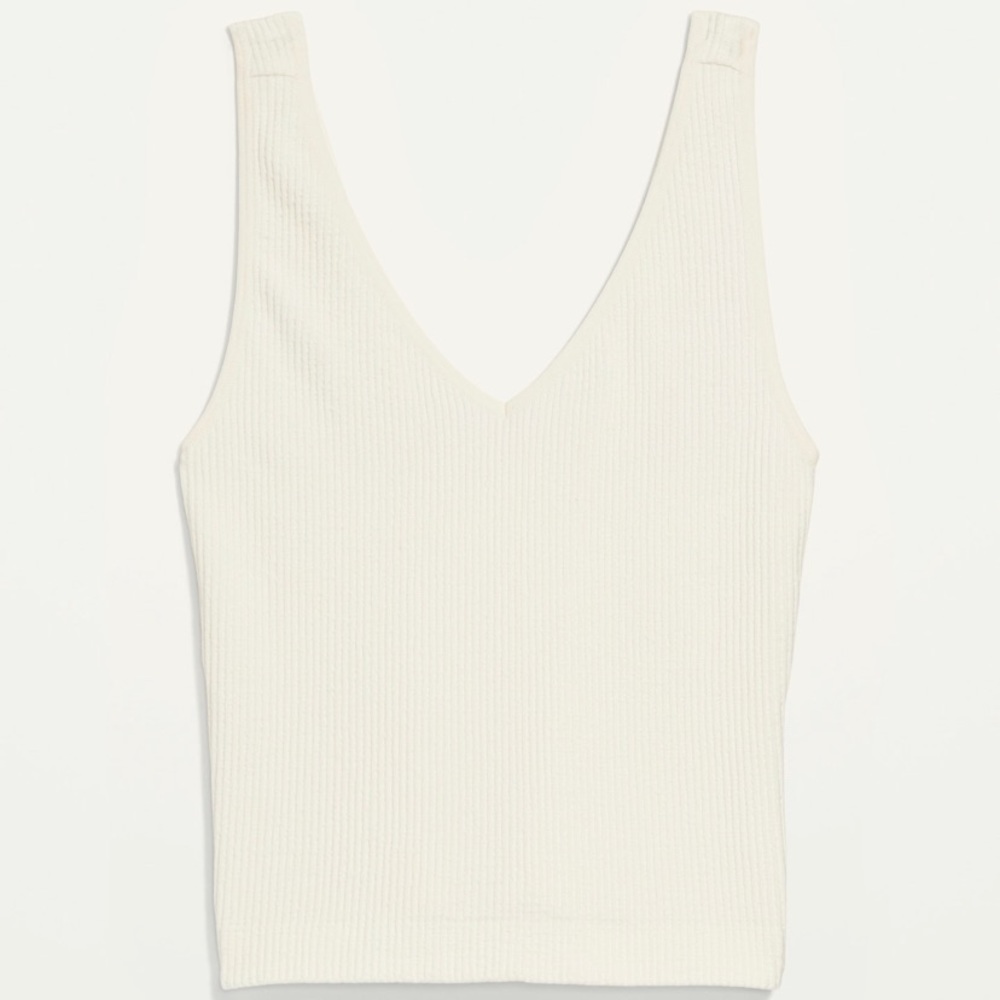 NWT Old Navy Cream Seamless Rib-Knit V-Neck Cropped Tank Top for Women, XS